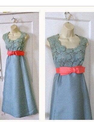 Hochzeit - 1950’s Helena Barbieri Vintage Maxi Gown - Long Light-Blue Embroidered Lace/Silk 1950’s Vintage Maxi HELENA BARBIERI Original Gown Dress