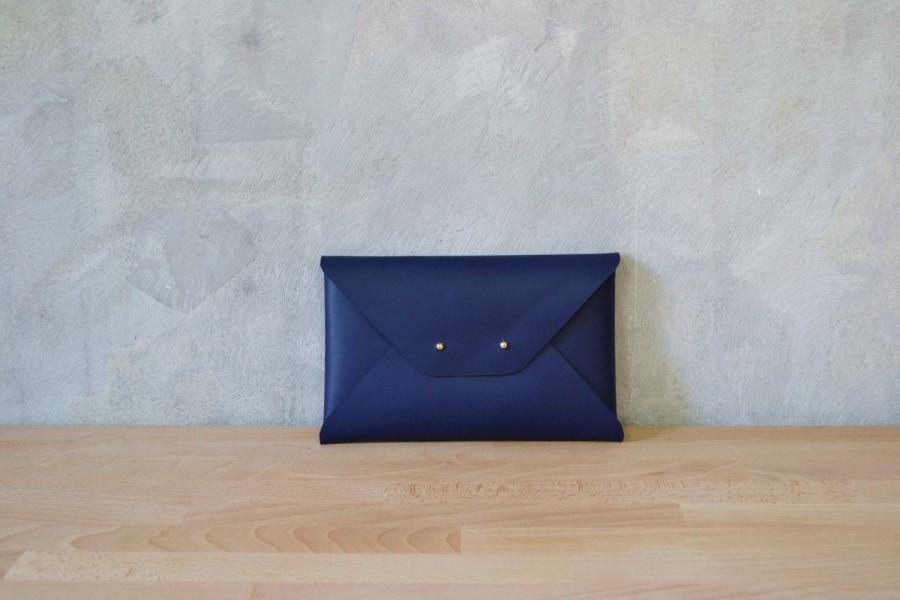 Hochzeit - Navy blue leather clutch bag / Blue Envelope clutch / Leather bag available with wrist strap / Genuine leather / Leather bag / MEDIUM SIZE