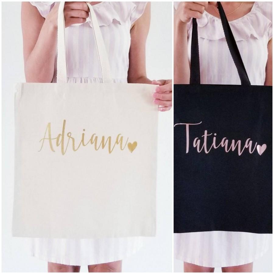 Свадьба - Custom Tote Bag with Name, Canvas Tote Bag, Personalized Tote Bag, Holiday Gift Bag, Bridesmaid Tote Bag, Beach bag