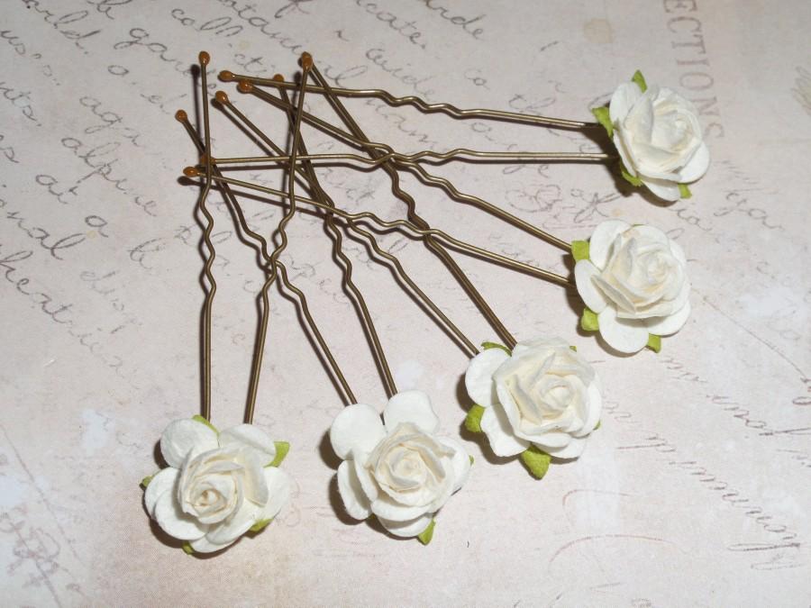 Wedding - Ivory White Rose Hair Pins*Hair Flowers*Brides Wedding Hair Accessories*Bridal Accessories*Prom*Boho Festival*Bridesmaid Hair