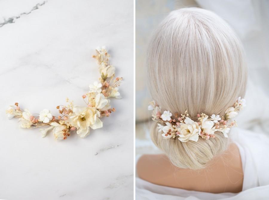 Wedding - Bridal Hair Vine with Flowers, dried Baby's Breath, blush, ivory, cream flowers, Wedding Headpiece Vintage Inspired Hair piece