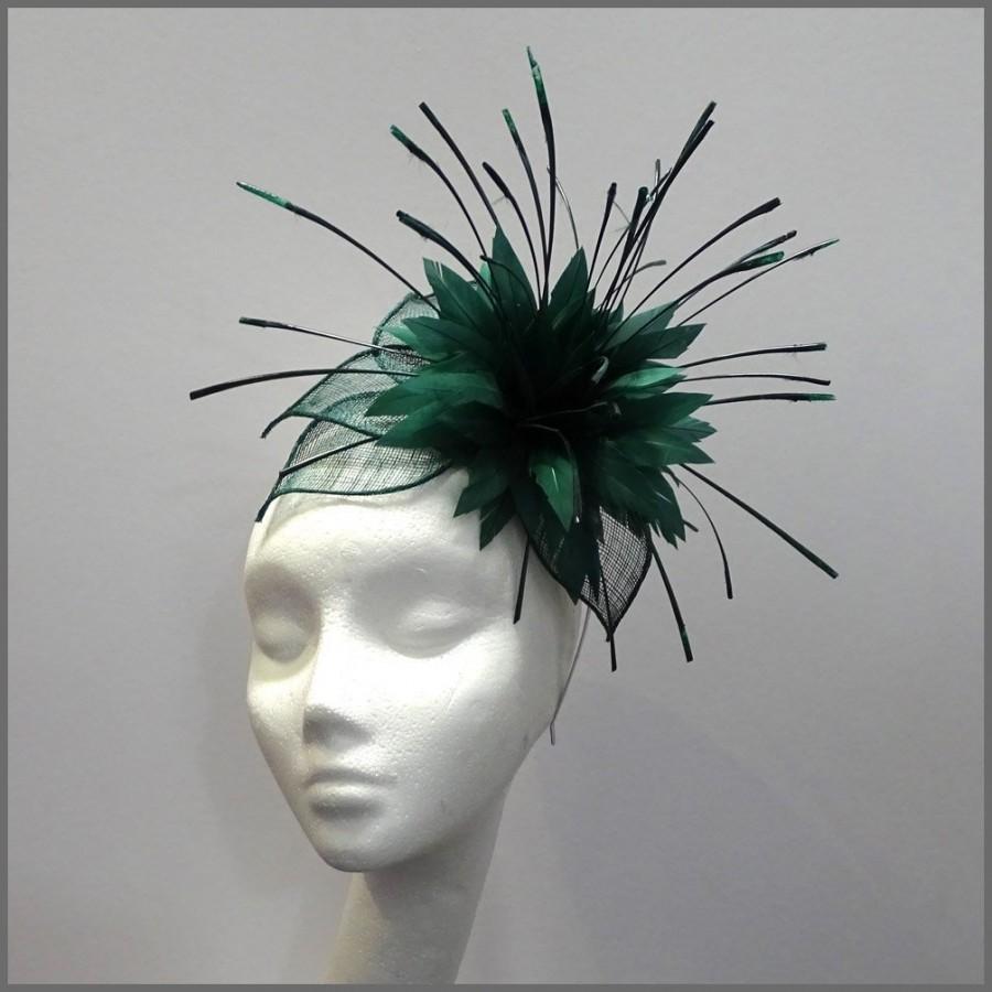 Wedding - Dramatic Emerald Green Fascinator Headpiece for Races Ladies Day Derby Wedding
