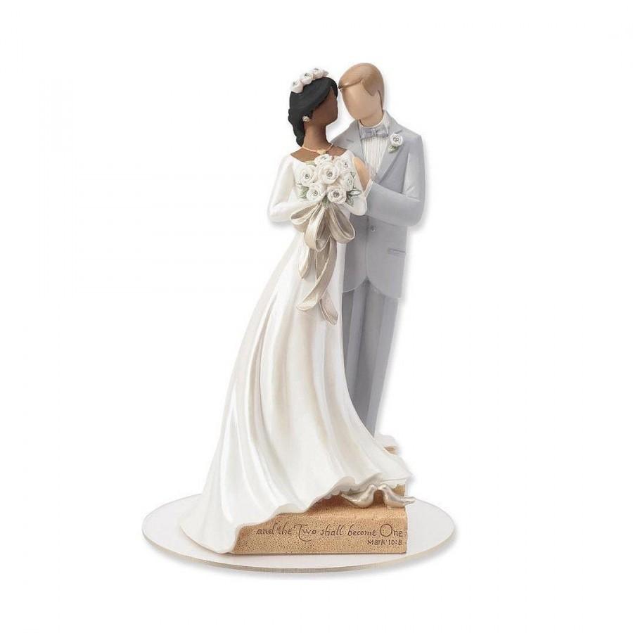 زفاف - Legacy of Love Interracial Wedding Cake Topper - Caucasian Groom and African American Bride - Custom Painted Hair Color Available- 4020315AB