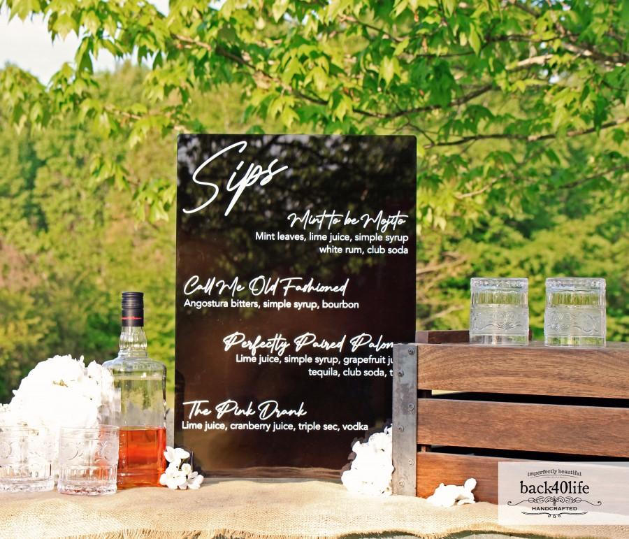 Hochzeit - Black Acrylic Drink Menu Sign (W-106) - Back40Life