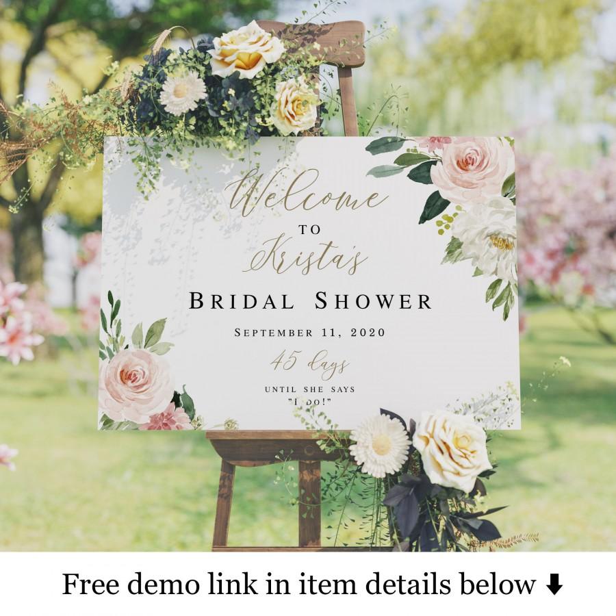Wedding - Welcome To Bridal Shower Sign Template, Brunch, Pastel Blush Wedding Countdown, Days Until She Says I Do, Hens Party Poster, Board #vmt423