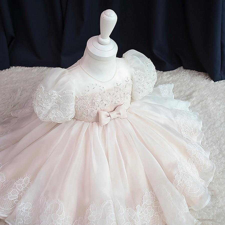 زفاف - New Flower Girl Dress For Wedding Beading Appliques Lace Ball Gown Infant Princess Baby Girls Baptism Christening Birthday Gown