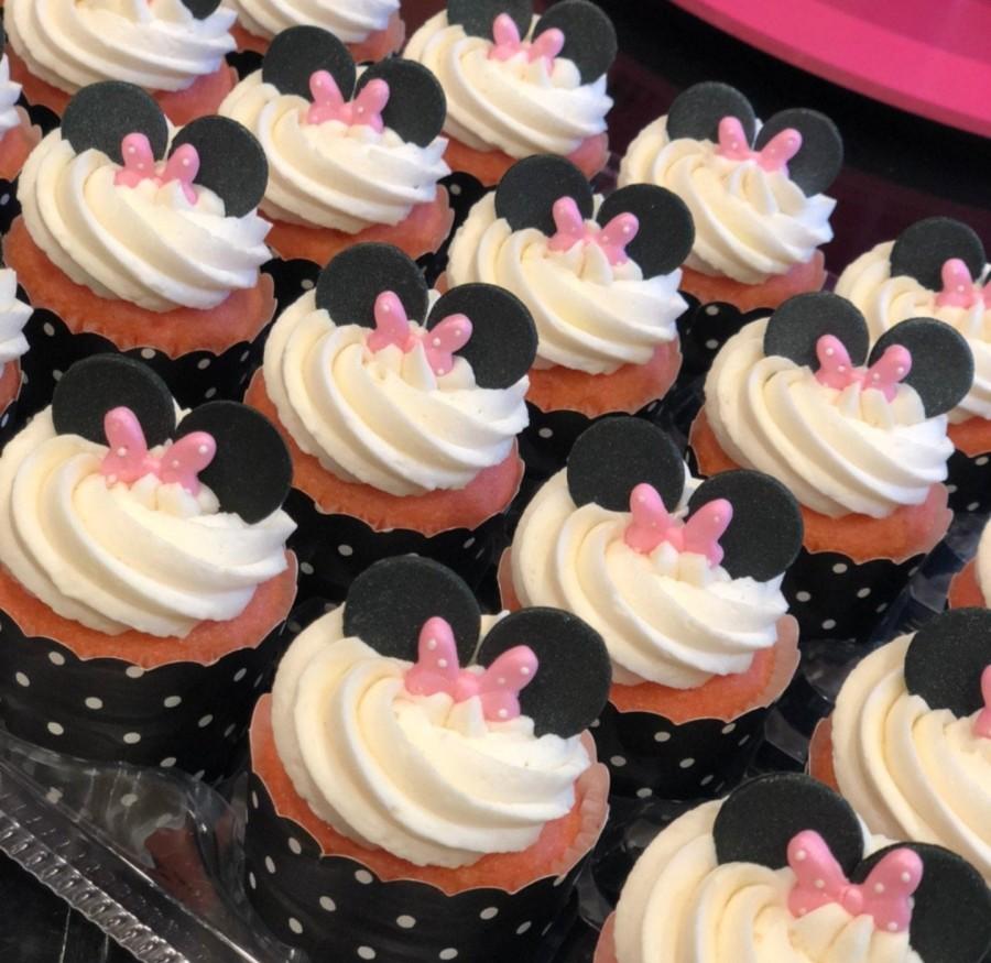 زفاف - 24 sets of Minnie Mouse inspired cupcake toppers/ cup cake toppers / gum paste/fondant cupcake topper