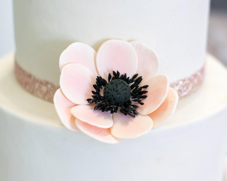 Wedding - Blush Pink Anemone Sugar Flower Wedding Cake Topper