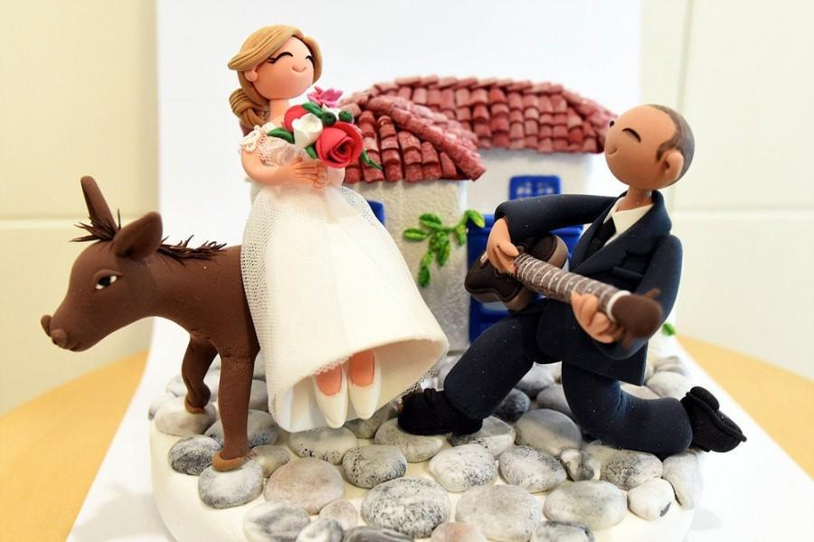Mariage - Santorini theme wedding cake topper - Destination wedding