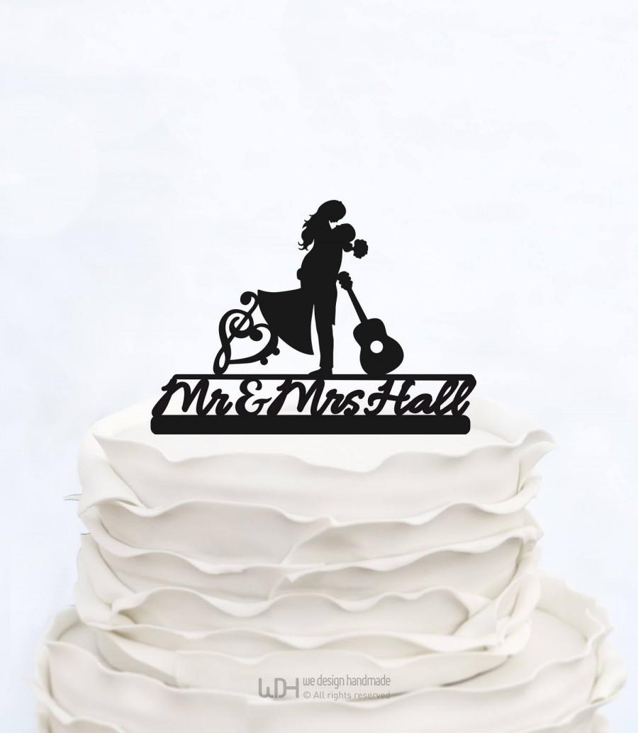 زفاف - MUSIC note CAKE TOPPER_Mr and Mrs Cake Topper With Surname_Wedding Cake topper_Personalized cake topper with guitar music instrument