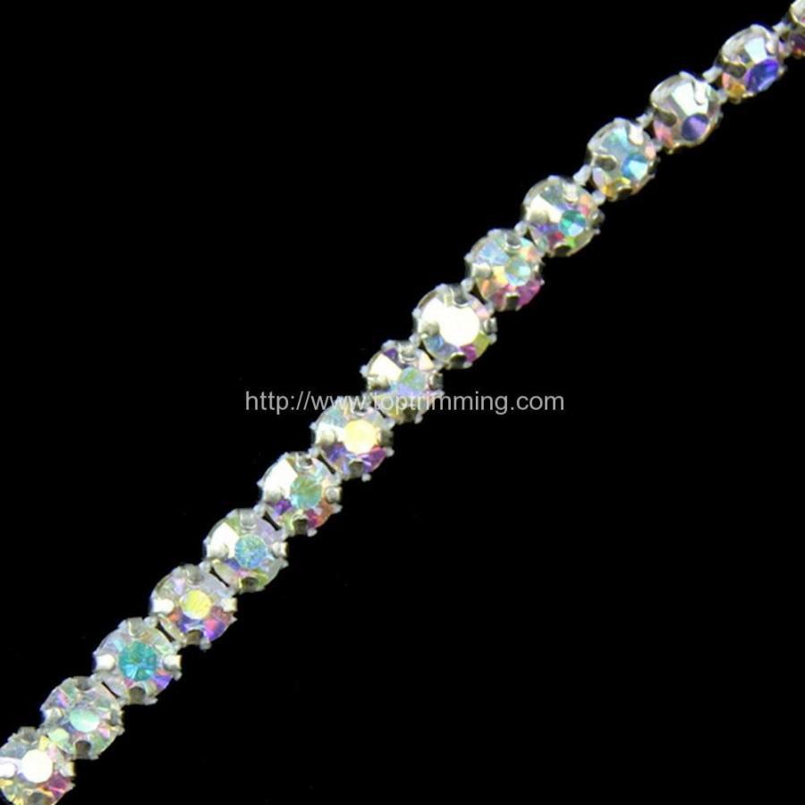 Wedding - 1 Line Rhinestone Banding Trim / AB Iridescent Crystal (Sold by the Yard)
