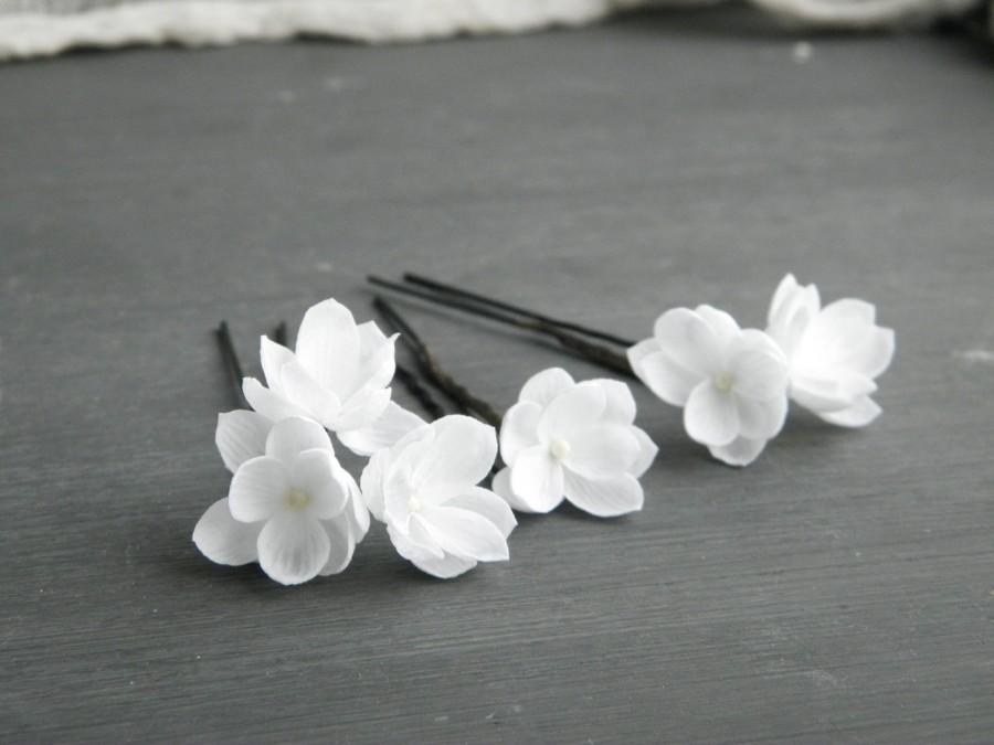 زفاف - White bridal hair pins with small flowers / Floral wedding hair piece / Flower headpiece for bride / Floral bobby pins
