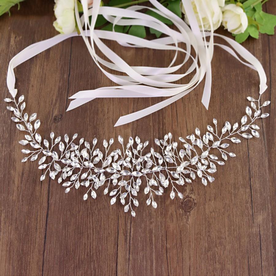 زفاف - Minimalist bridal belt, silver bridal vine belt, floral belt, rhinestone wedding belt, bridal belt, silver bridal belt