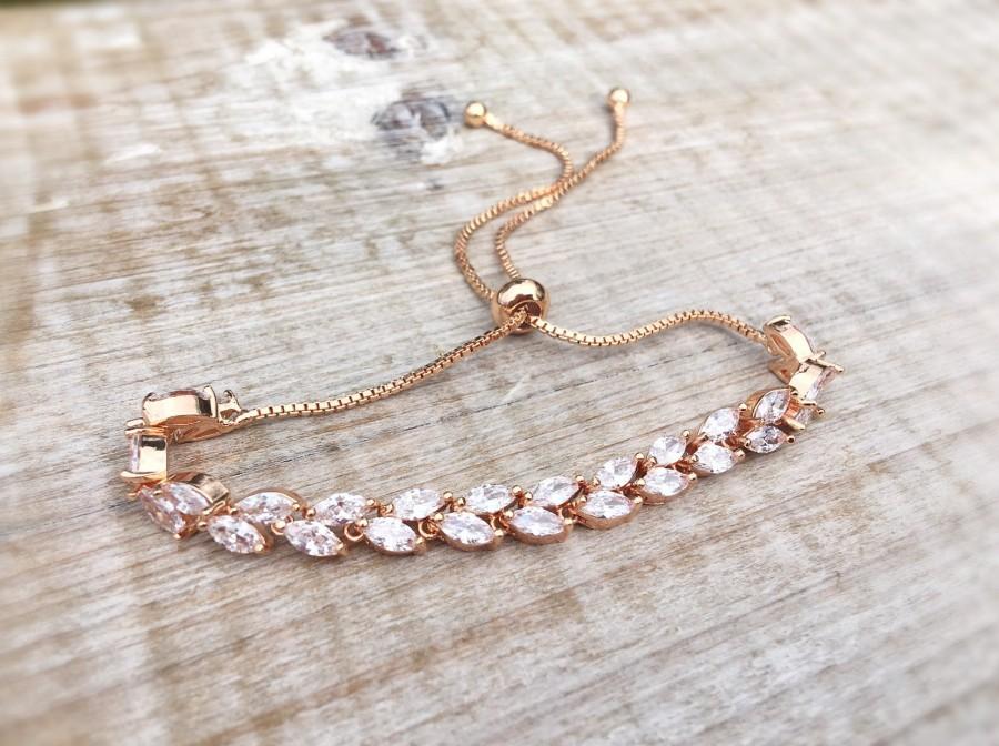 زفاف - Rose gold bracelet, adjustable sliding clasp bracelet, rose gold tennis bracelet, bridal jewelry, bridesmaid gift