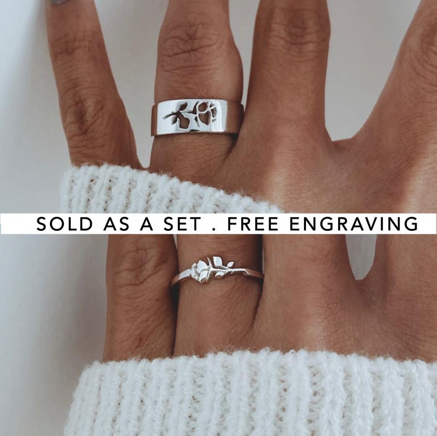 زفاف - Rose Promise Ring Set for Couples Lesbian Jewelry Hers and Hers Ring Promise Rings For Couples Girlfriend Personalized Matching Ring Set
