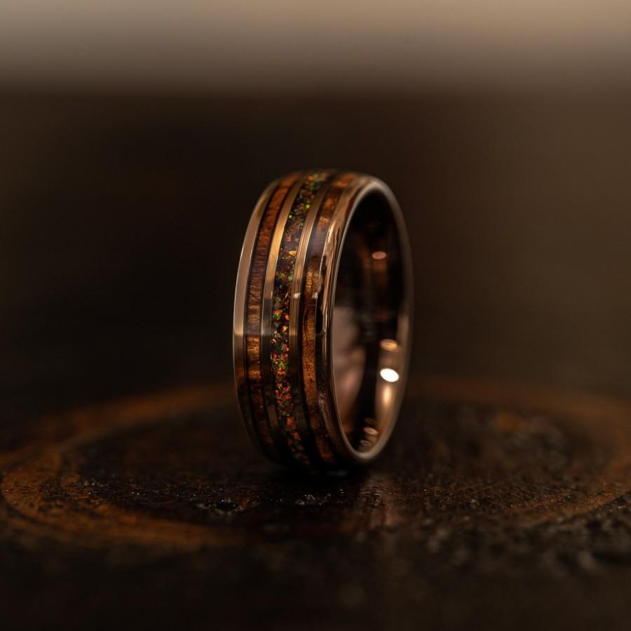 زفاف - Rose Gold Tungsten Wood Ring, Opal wood ring, Wooden Ring for Men, wooden wedding Ring, Wood Wedding Band, Shell, Hawaiian Koa , 8mm ring 1