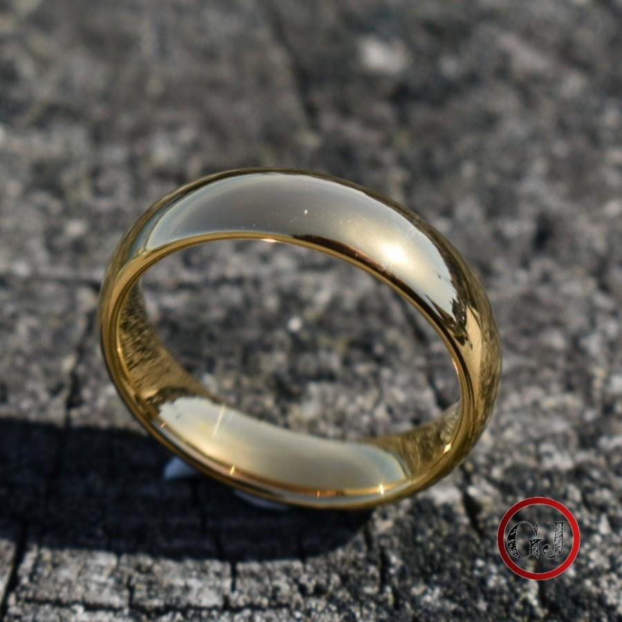 زفاف - Tungsten Ring Classic 6mm Gold Comfort fit band, Mens Ring, Mens Wedding Band