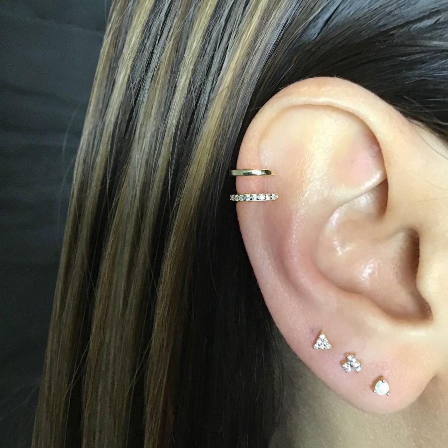 Свадьба - Sterling Silver ear cuff, no piercing ear cuff, fake cartilage , no piercing cartilage, ear huggie cuff, fake piercing,gold ear cuff