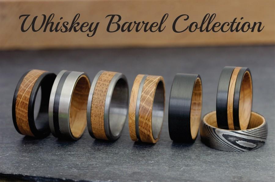 Hochzeit - Whiskey Barrel Ring Collection, Mens Wedding Band Wood Inlay Ring - Tungsten Wood Wedding Band, Mens Ring, Unique Whiskey Ring Wood Ring Men