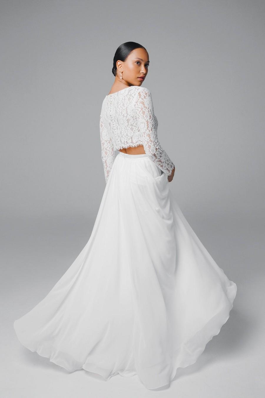 Hochzeit - Crop top wedding dress, 2 piece wedding dress, beach summer wedding dress, bridal separate EMMA