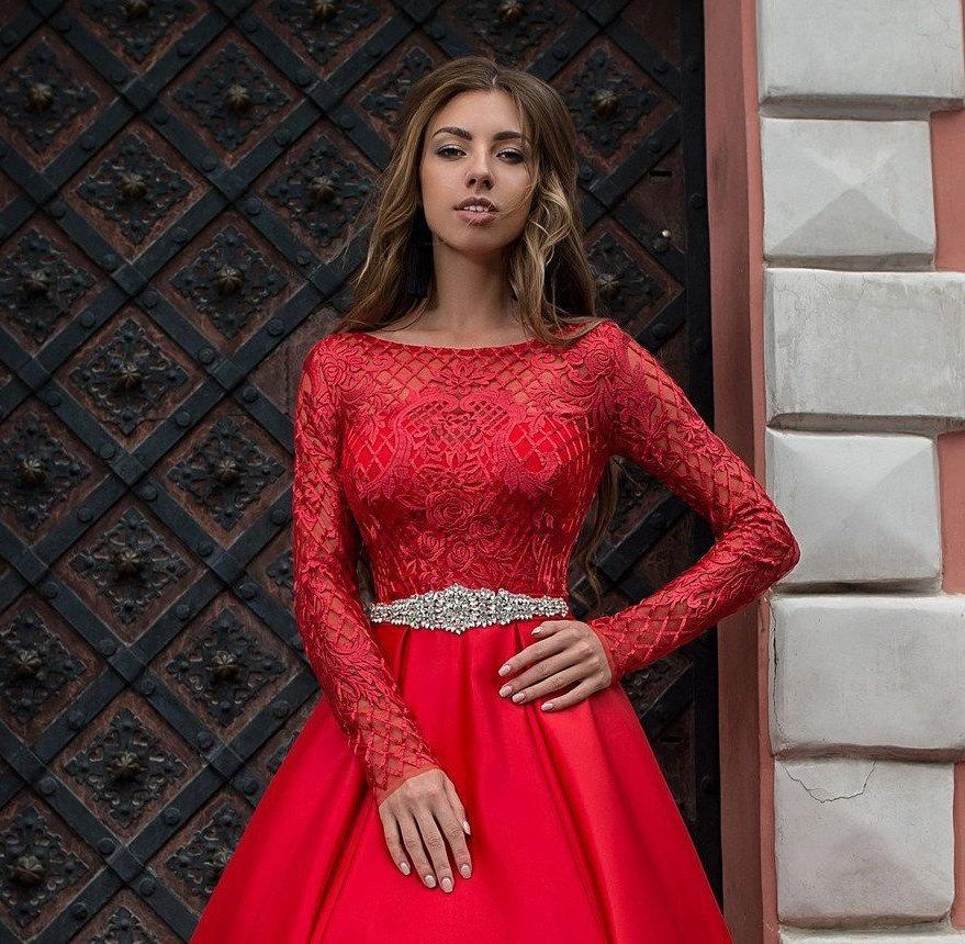 Wedding - Red Wedding Dress,Long Sleeve Lace Top Maxi Gown,Black Bridal Gown,Muslim Ball Gown,Blue Prom Full Dress,A-line Brides  Groom Mother Dress