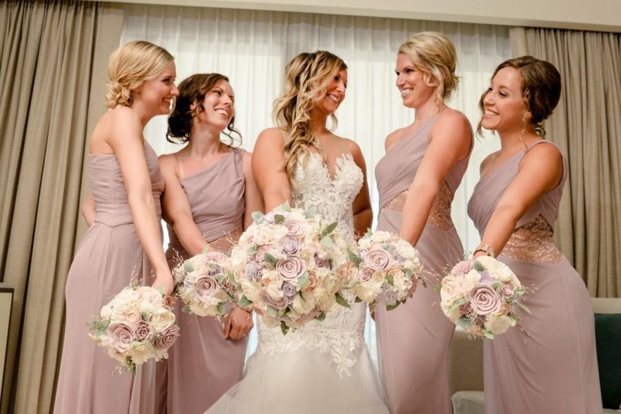 Wedding - Blush, lavender, rose Wedding Bouquet - sola flowers - choose your colors - Custom - lace - Alternative bridal bouquet - bridesmaids bouquet