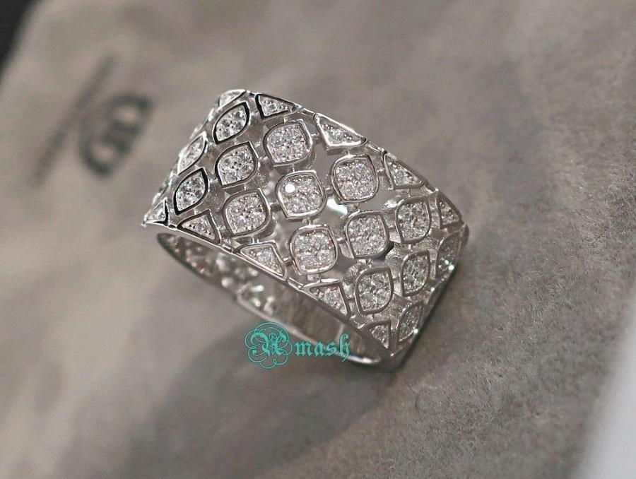 Mariage - Solid 925 Sterling Silver Band- Eternity ring-Wedding engagement Wide band-Diamond ring-Cz ring-Statement Unusual ring-sparkling Filigree