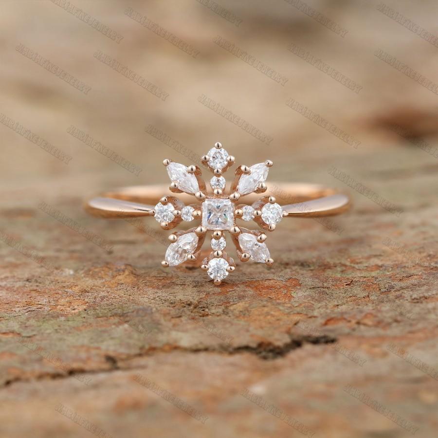 Hochzeit - Vintage Moissanite engagement ring Rose gold cluster engagement ring Marquise Flower engagement ring women Bridal Anniversary promise gift