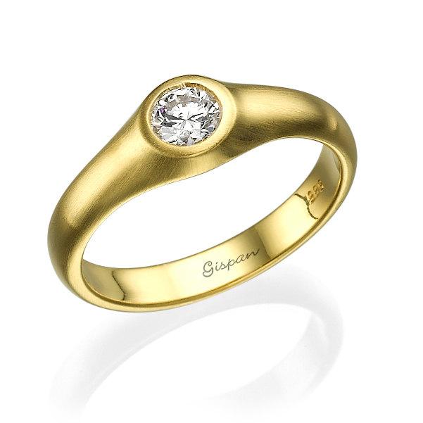 Wedding - Yellow Gold Engagement ring, Halo setting Ring, Bezel setting ring, Matte gold ring, Solitaire engagement ring, Promise Ring
