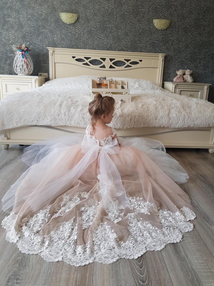 Mariage - Tulle flower girl dress,Lace flower girl dress,Tutu flower girl dress,Ivory flower girl dress,Baby flower girl dress,Long flower girl dress