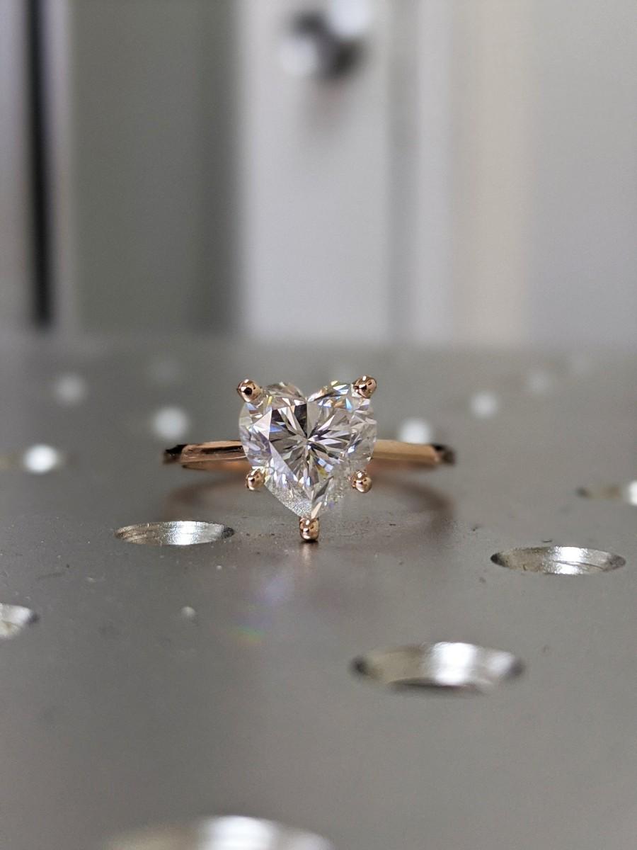 Свадьба - 14K Solid Gold Engagement Ring /2.5CT Heart Moissanite Diamond Wedding Ring/Moissanite Engagement Ring/Stack Ring/Promise ring/Rose gold