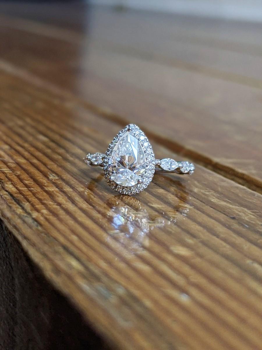 Wedding - Pear Shaped Moissanite Engagement Ring Vintage Unique Marquise Cut Diamond Cluster Engagement Ring Rose Gold Wedding Bridal Gift for Women