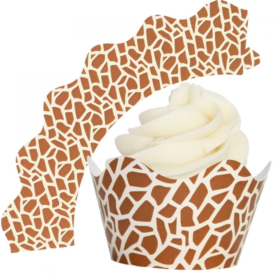 زفاف - Giraffe Print Cupcake Wrappers Wraps Collars - 12/Pk