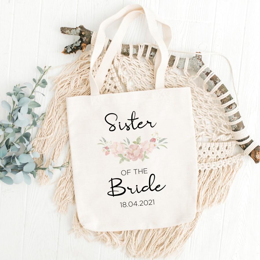 زفاف - Personalized Sister Of The Bride Tote Bag, Wedding Party Canvas Tote Bag, Wedding Day Gift For Sister Tote Bag Gift