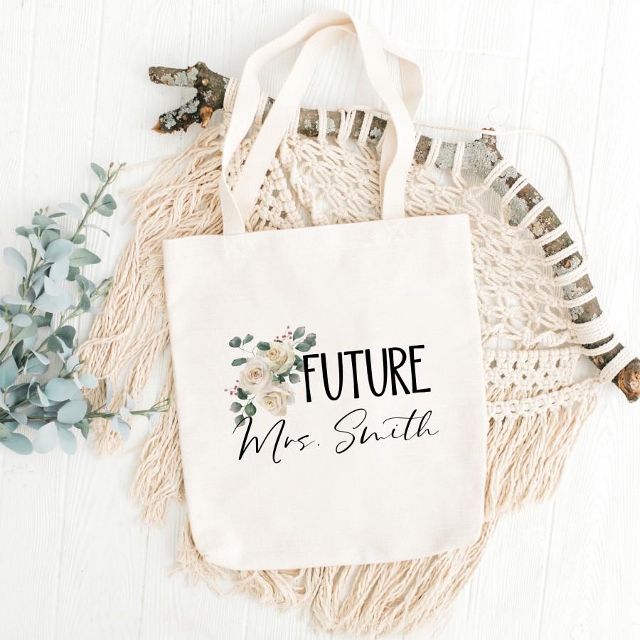 زفاف - Personalized Future Mrs Tote Bag, Wedding Announcement Canvas Tote Bag, Engagement Tote Bag Gift