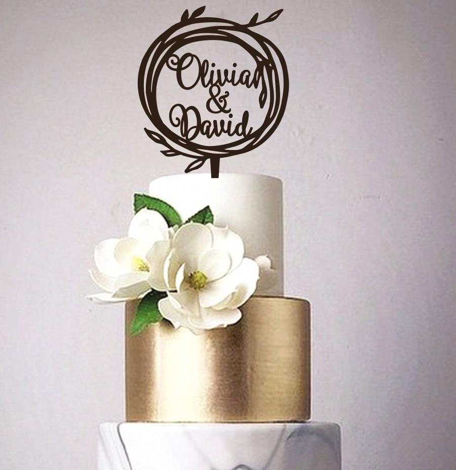 زفاف - Personalized Cake Topper Wreath Cake Topper Wedding Cake Topper Names Cake Topper Wooden Cake Topper Rustic Cake Topper Brown Cake Topper