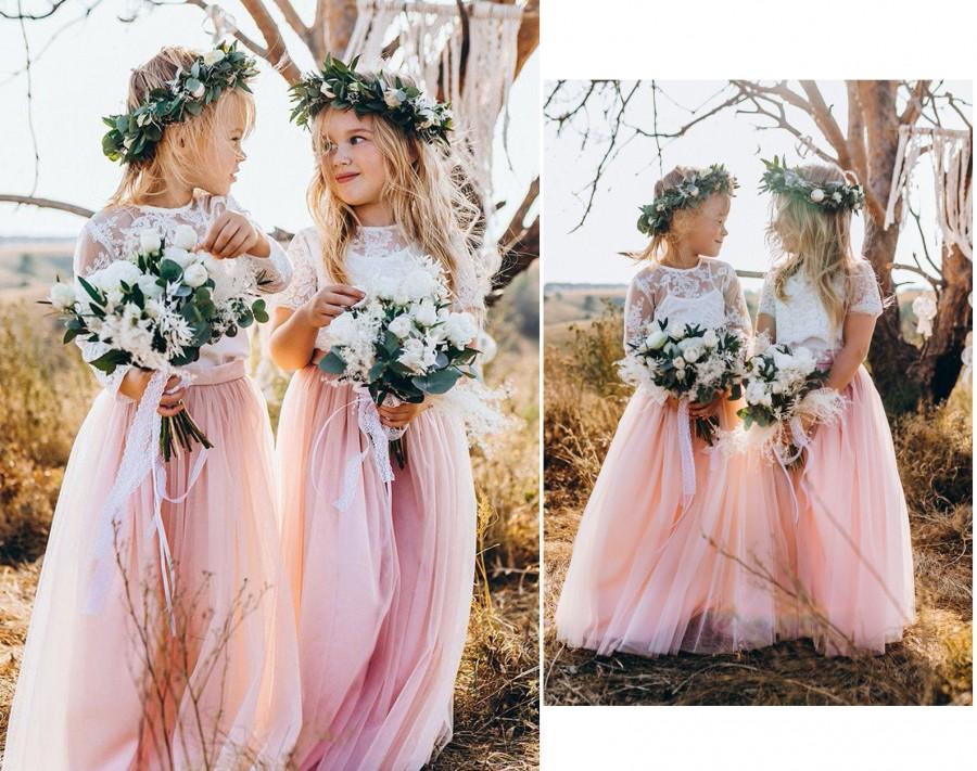 Hochzeit - Belle flower girl separates, flower girl dress, toddler dress, lace flower girl, boho flower girl, flower girl long tulle skirt 