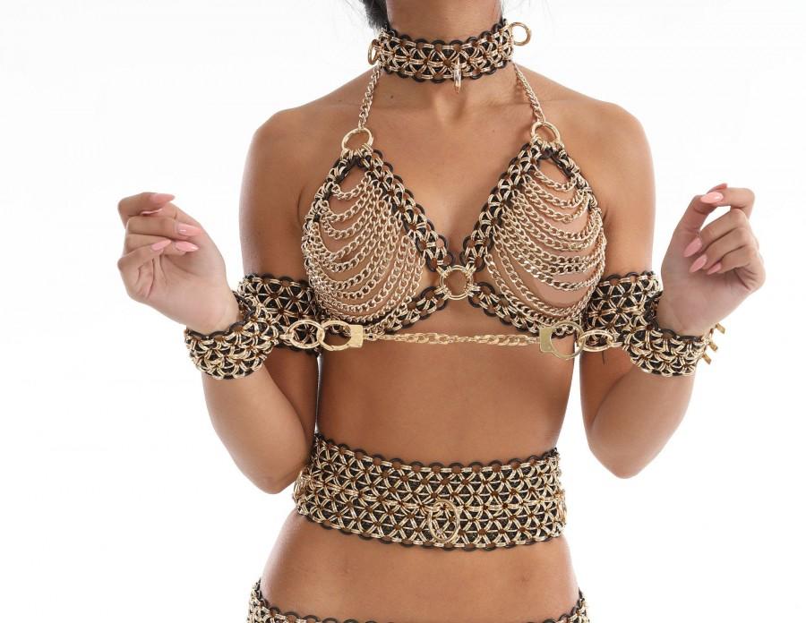 Wedding - Chain Bra Set, Personalized BDSM Woman Gear, Fetish, Chainmail, ouvert Bra Top, cosplay costume, Lingerie bra set, Personalized Gift harness