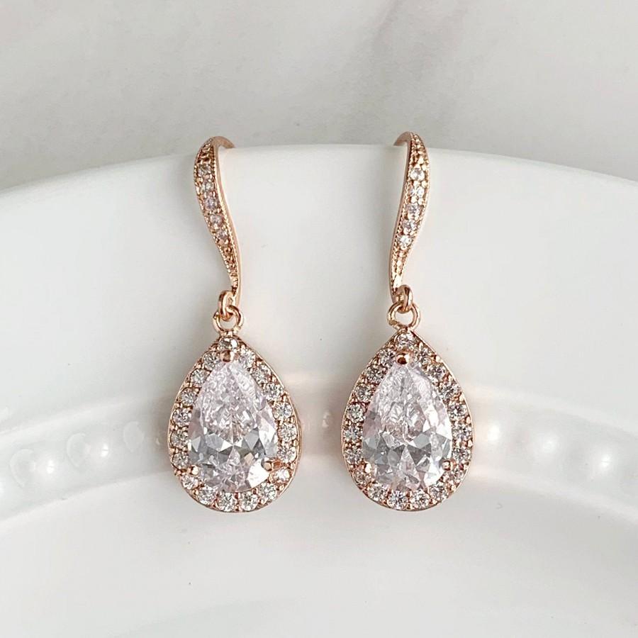 زفاف - Rose gold wedding earrings - teardrop bridal earrings - wedding jewelry - bridesmaid earrings - Auden earrings