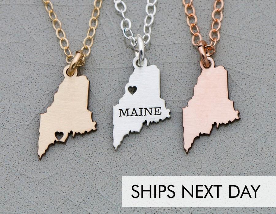 Hochzeit - Maine State Necklace Maine Gift State Charm Maine • Jewelry Silver Maine Gold State Pendant • Engraved State Custom Moving Gift