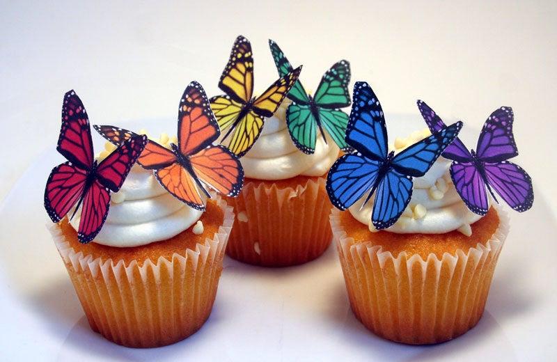 Hochzeit - Edible Butterflies Wedding Cake Topper, Rainbow Edible Butterflies, Set of 12 DIY Cake Decor, Edible Cake Decorations, Cupcake Toppers