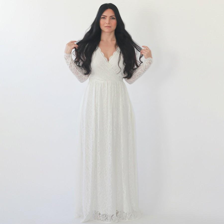زفاف - Long sleeves Ivory wedding dress with pockets #1269