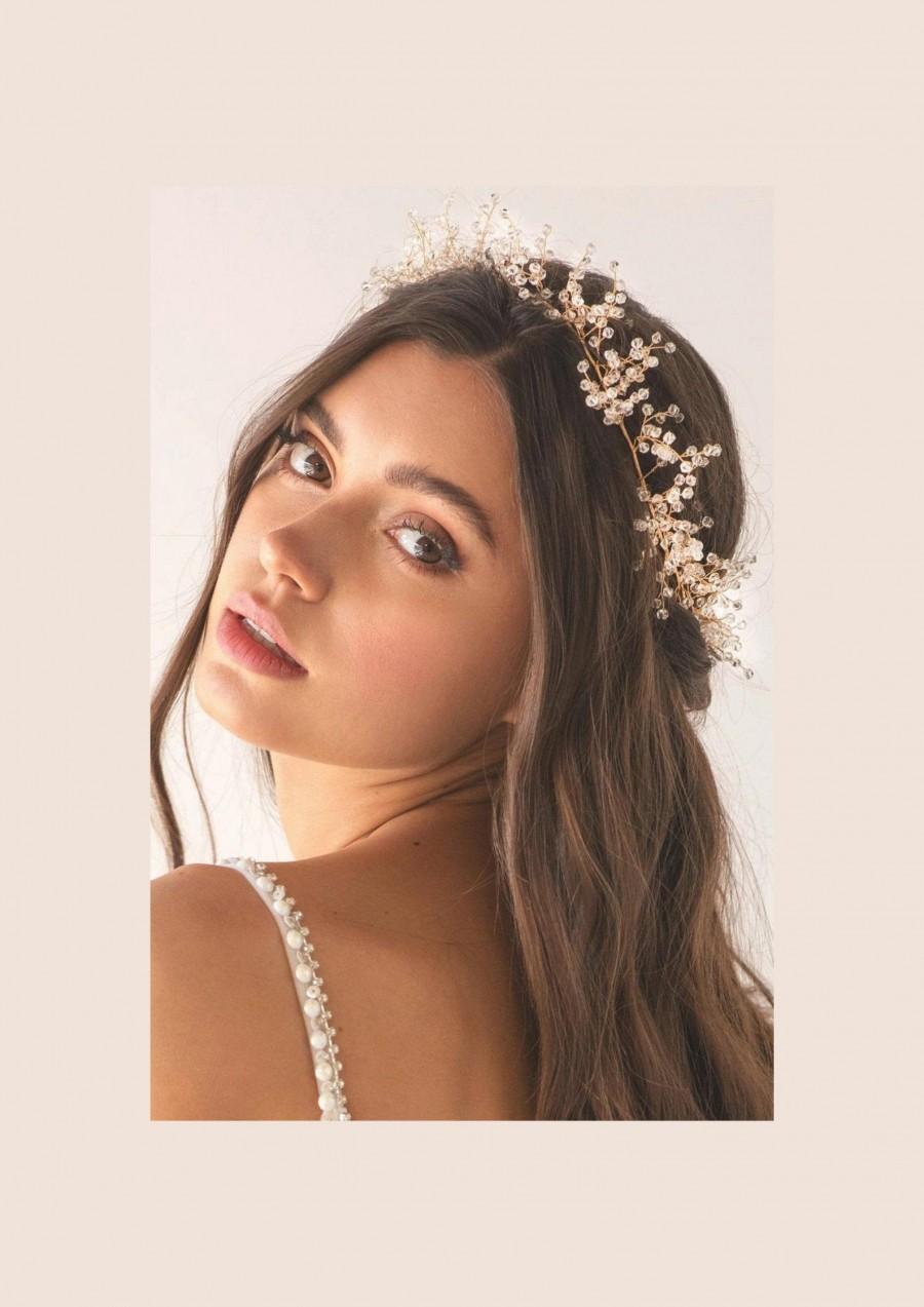 زفاف - FREE SHIPPING - Fleur Woven Crystal Bridal Hair Vine - Halo Headband, Wedding Headpiece, Bridal Headband, 100% Satin, Handmade Headdress