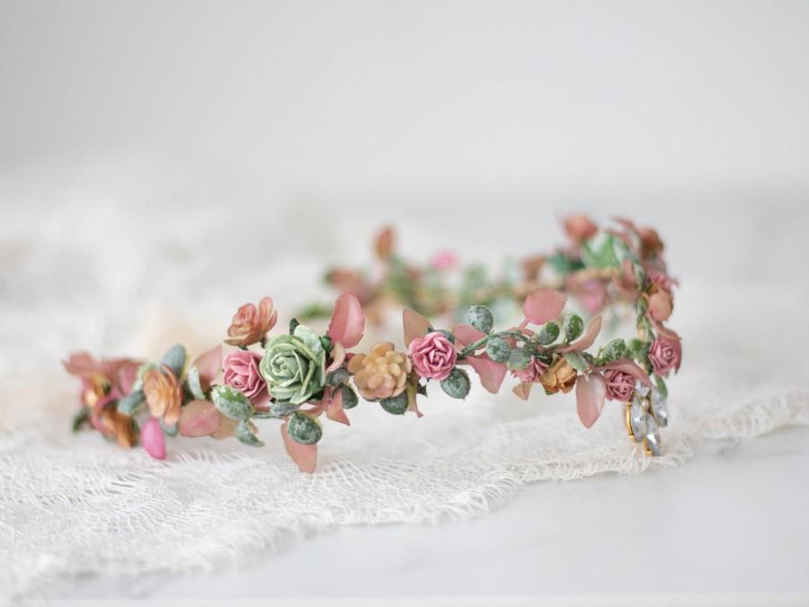 Wedding - Elven tiara, elf leaf crown, mauve flower crown, woodland tiara, fairy crown, elf headpiece, elvish tiara, elven diadem