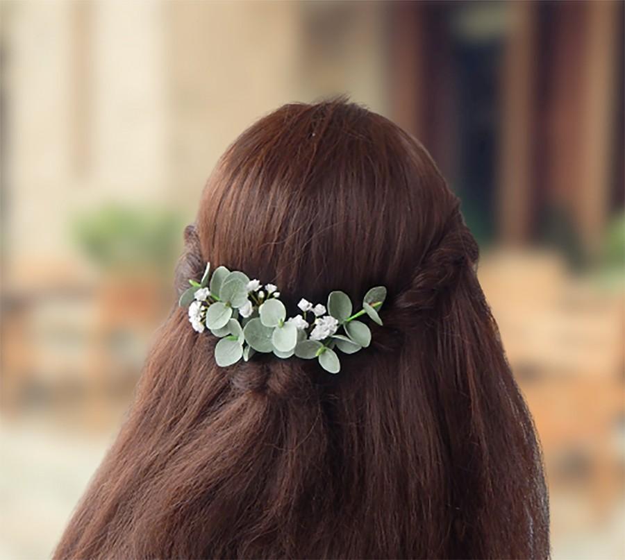 Wedding - Eucalyptus babys breath hair pins Greenery bridal hair piece Wedding headpiece White gypsophila flower