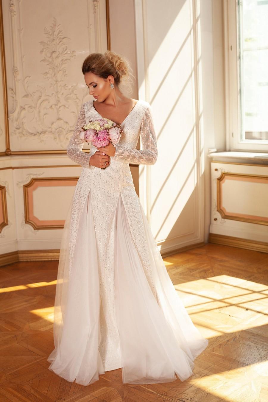 زفاف - FINAL SALE 6US/10UK/38EU - Ginevra, wedding dress, shift / sheath, off-white, lace, sleeves, bridal gown