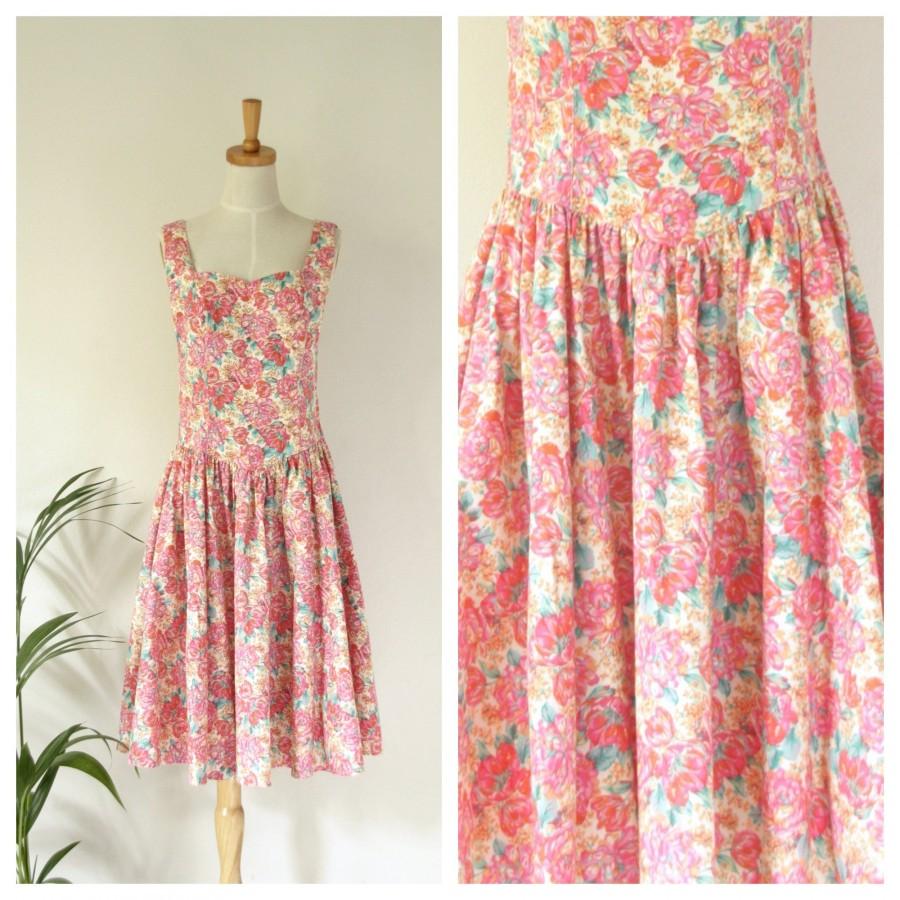 Hochzeit - Vintage pink floral dress. Pink cotton floral day dress. Vintage Pink dress. Pretty pink dress. Pastel Pink summer dress. 80s summer dress