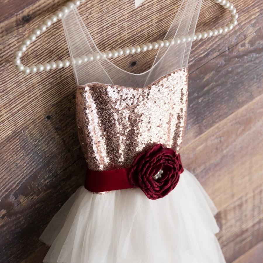 Hochzeit - Boho Rose Gold Flower Girl Dress, White Tulle Wedding Gown, Simple Long Girl Summer Dresses