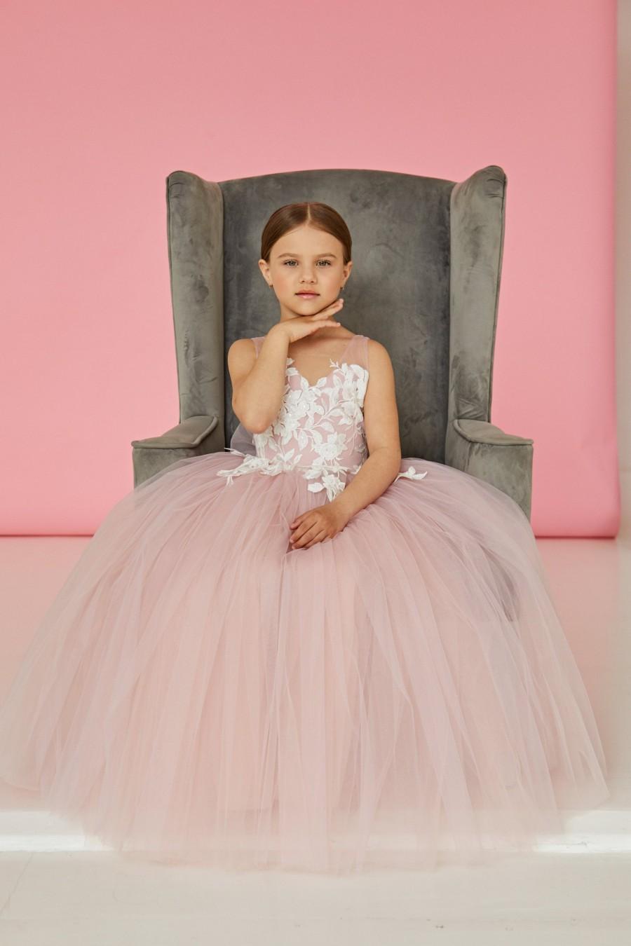 Wedding - Flower girl dress dusty rose, Lace and tulle flower girl dress, Girl ball gown,Toddler wedding dress,Ivory girl dress,Flower girl dress tutu