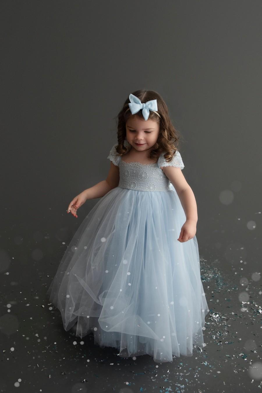 Mariage - Tulip Light Blue Flower Girl Dress Dresses Ice Outfit Girls Tulle Lace Newborn Princess 1st Birthday Tutu Baby Gown Photoshoot Infant Formal